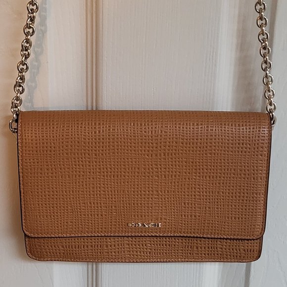 Coach Crossbody Bag Clutch Shoulder Purse Brown Gold - Picture 1 of 16
